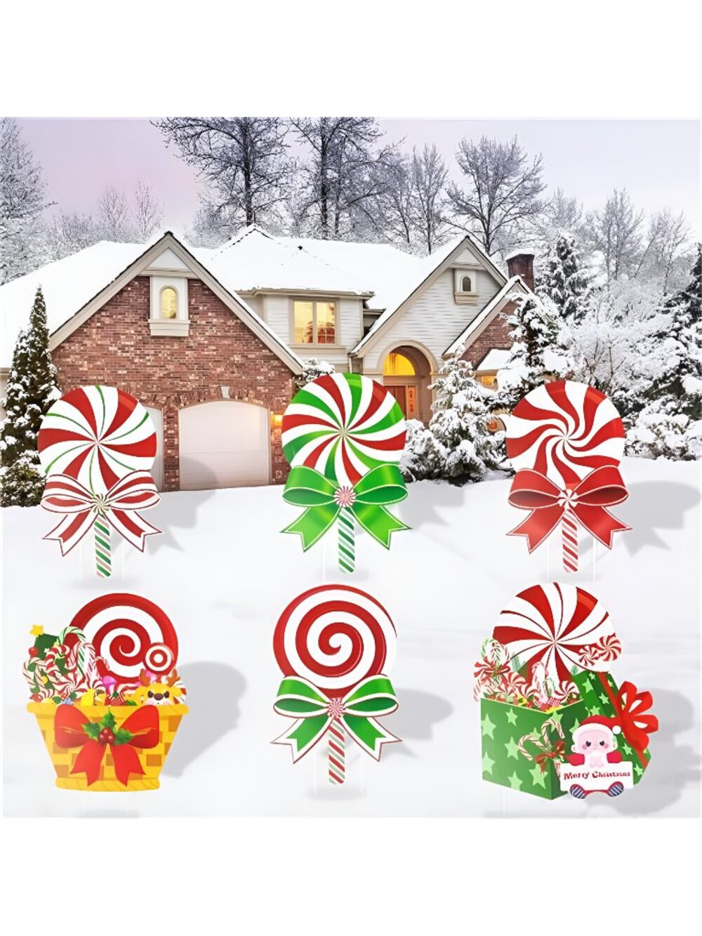 Candy Christmas Decorations Outdoor Yard Signs- 6Pcs Plastic Peppermint Lollipop